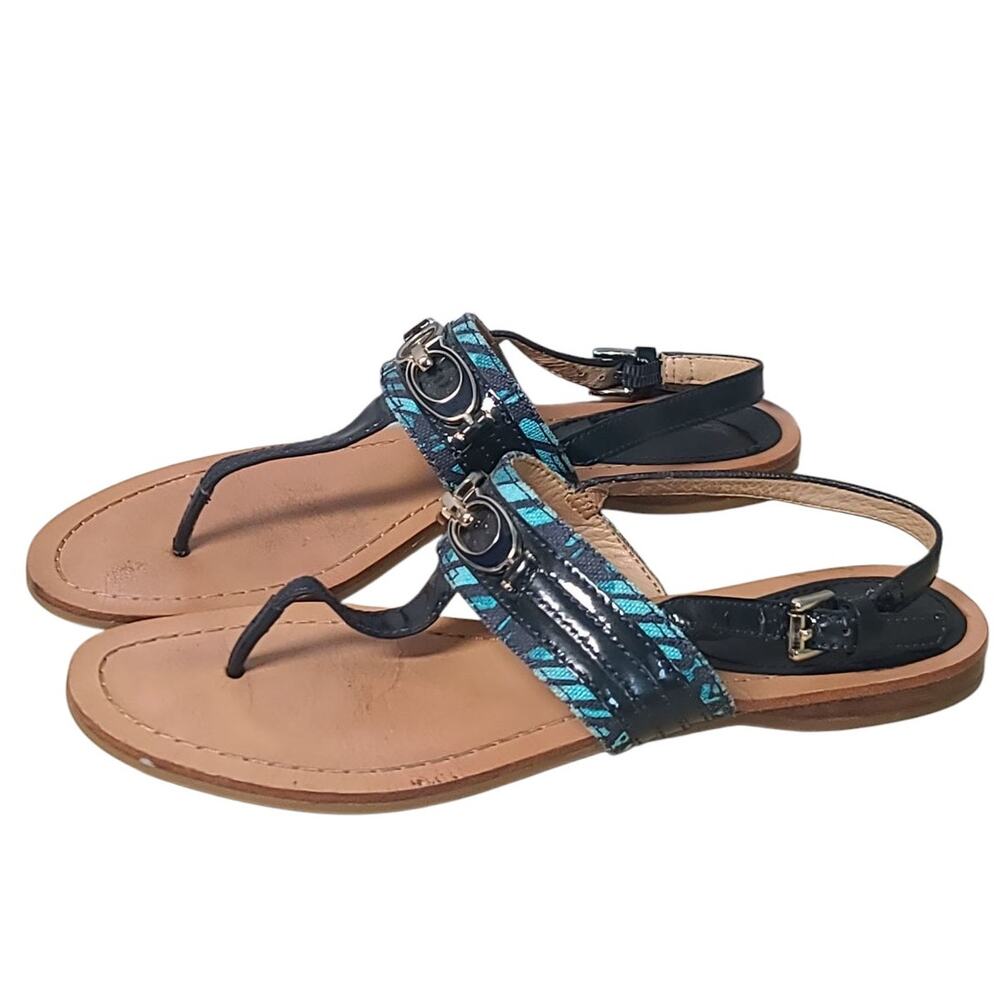 Coach Ladies Sammy Thong Turquoise Blue Zebra Ankle Strap Sandals 7 B